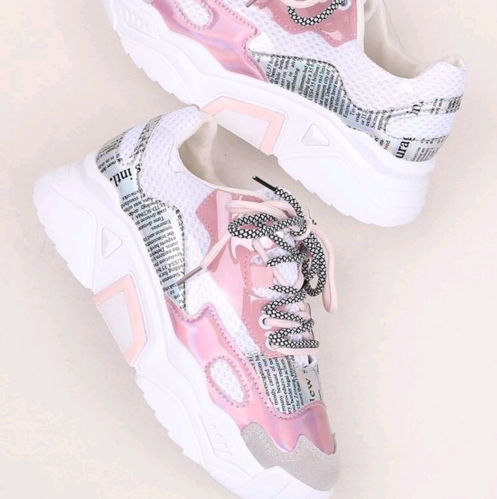 Newspaper mesh chunky sneakers